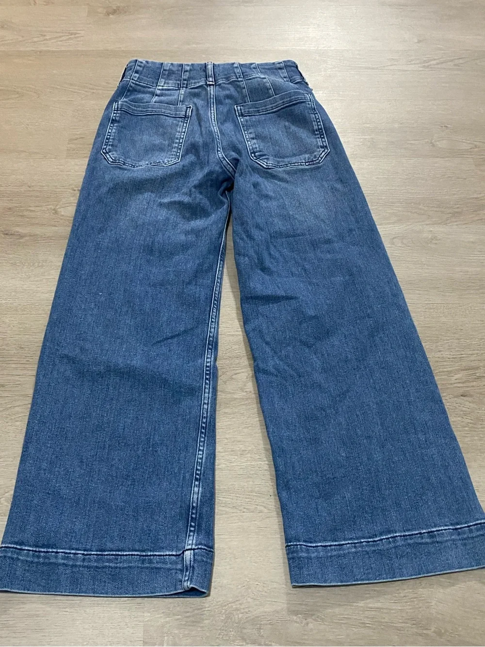 Maeve Anthropologie The Colette Wide Leg Crop Jeans Blue Patch Pocket Size 26 - Picture 3 of 11